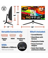 Westinghouse 32" Curved Gaming Monitor, 240Hz, 1080p, 1500R, Amd FreeSync, Built-in Speakers