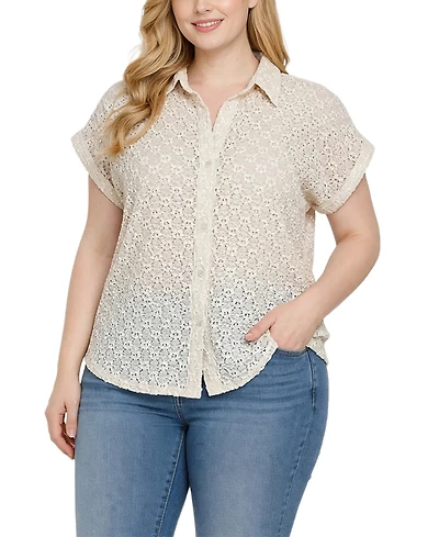Ny Collection Plus Short Sleeve Lace Blouse