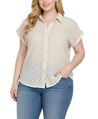 Ny Collection Plus Short Sleeve Lace Blouse