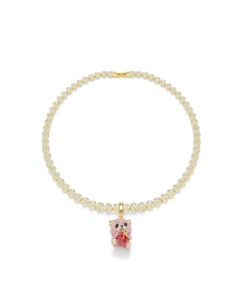 Swarovski Gold-Tone Plated Pink Teddy Bear Charm