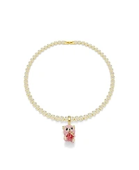 Swarovski Gold-Tone Plated Pink Teddy Bear Charm