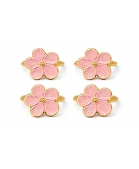 Dainty Home Pink Enamel Flower Napkin Rings Set of 4, Metal Floral Table Decor