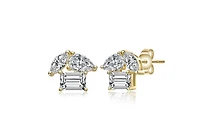 Rachel Glauber Dainty 14K Gold Plated Brilliant Three-cz Stud Earrings