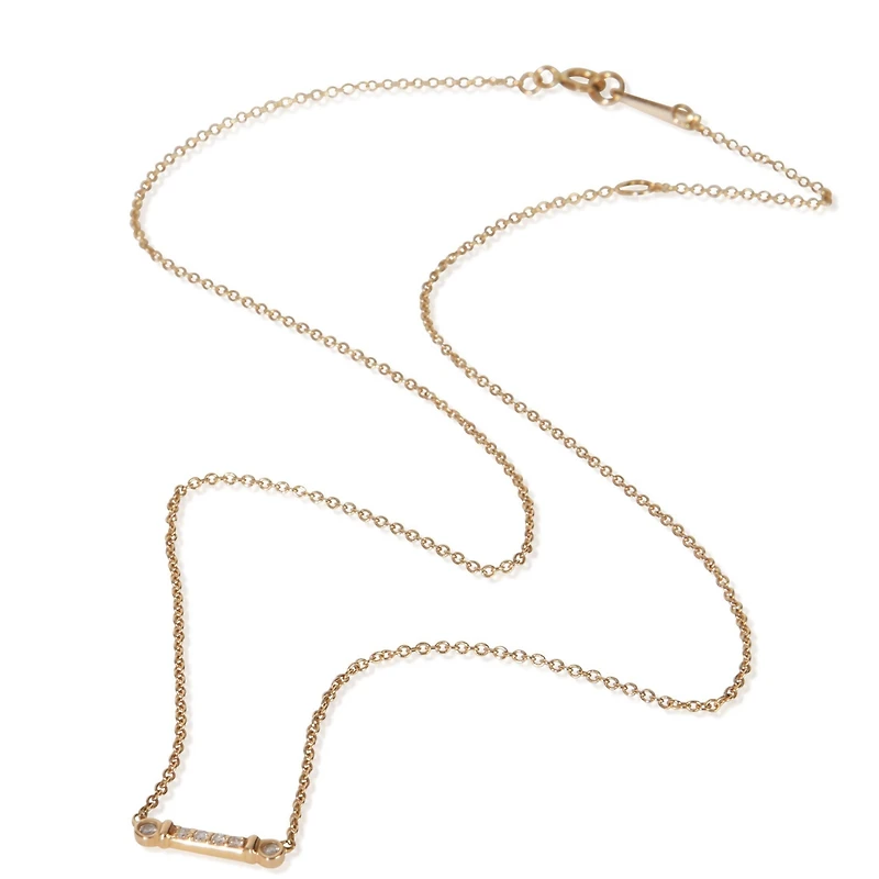 Pre-Owned Tiffany & Co Rose Gold Diamond Fluer De Lis Bar Necklace