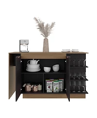 flynama Kitchen Bar Counter with Shelves and Cabinets, Wengue