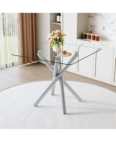 flynama Electroplated Metal Cross-Leg Bar Table with Glass Top