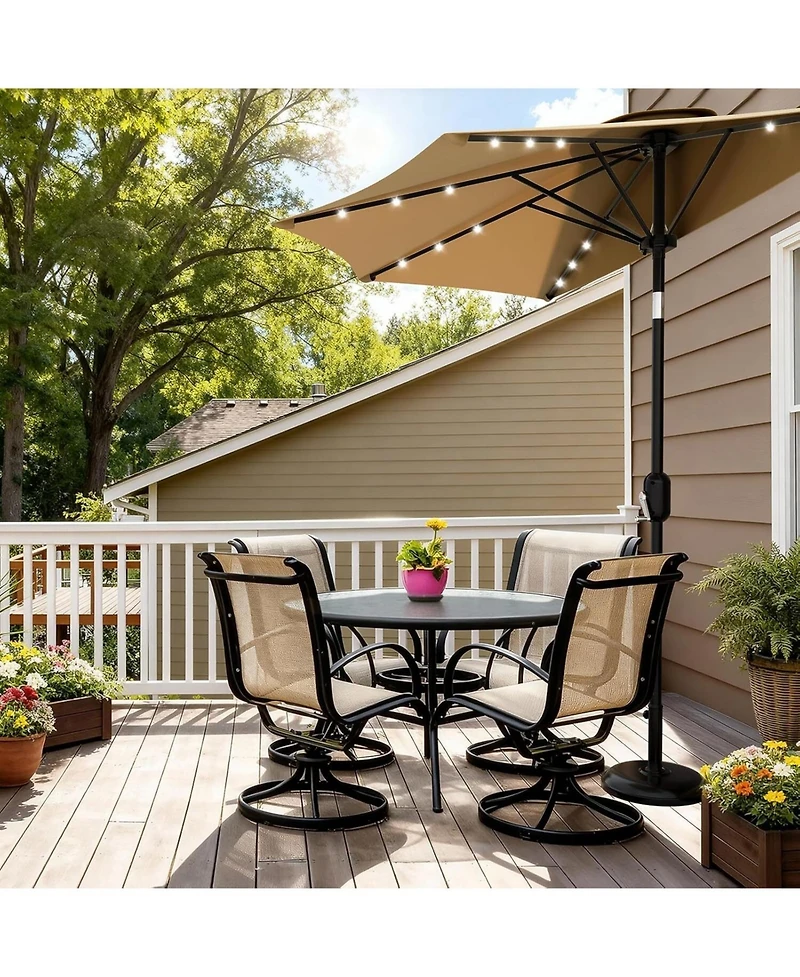 gaomon 9FT Half Patio Umbrella with Smooth Crank Lift, Shade Canopy for Patio, Backyard, Garden with Led Lights (No Base)