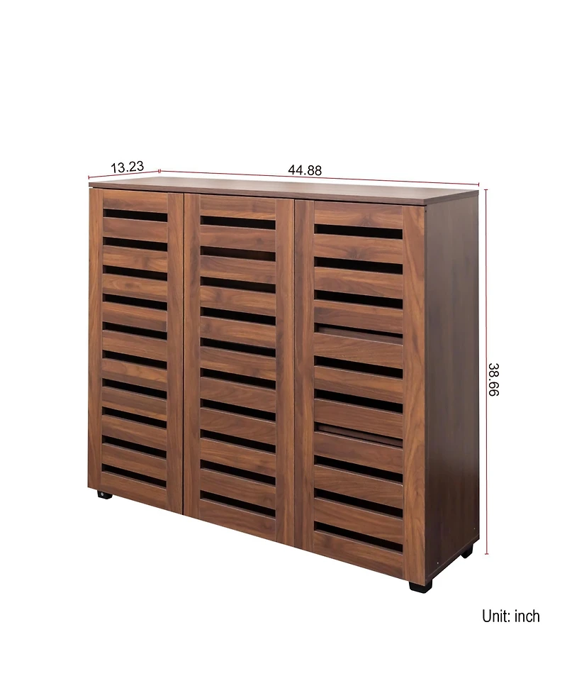 Rainsken 5-Tier Wooden Shoe Cabinet, Shoe Rack Organizer with 3 Louvered Door and Adjustable Shelves for Entryway, Hallway and Living Room