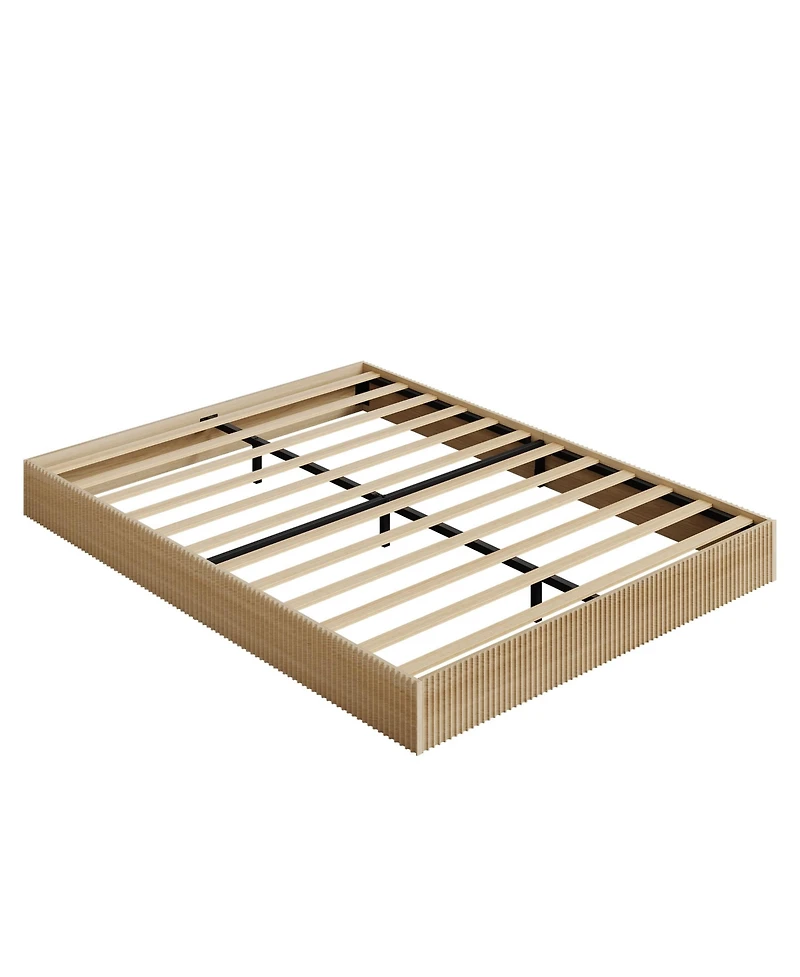homfan Wood Platform Bed Frame with Fluted Design, Low Profile Bed, Quiet Slat Support