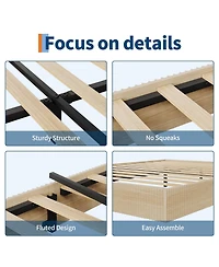 homfan Wood Platform Bed Frame with Fluted Design, Low Profile Bed, Quiet Slat Support