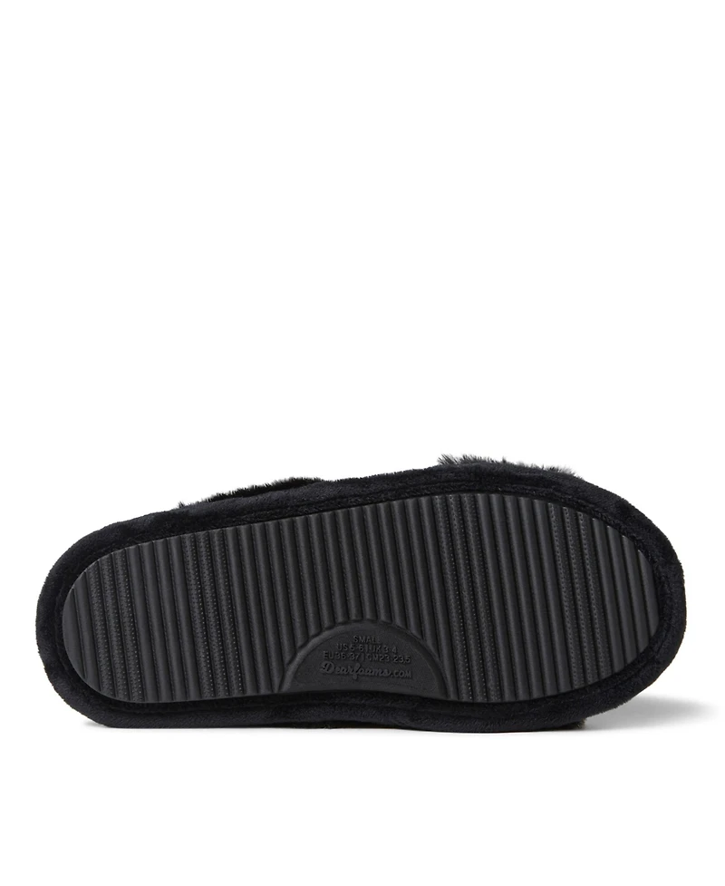 Dearfoams Women's Jessica Furry Cross Band Slide Slippers