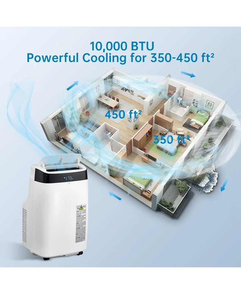 Xo 10,000 Btu Portable Ac, Cooling, Dehumidifier and Fan for Rooms up to 450 Sq. Ft., Quiet Sleep Setting