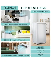 Xo 12,000 Btu Portable Ac, 3-in-1 Cooling, Fan and Dehumidifier, Auto Swing, Quiet Remote, 24-Hour Timer, Window Kit