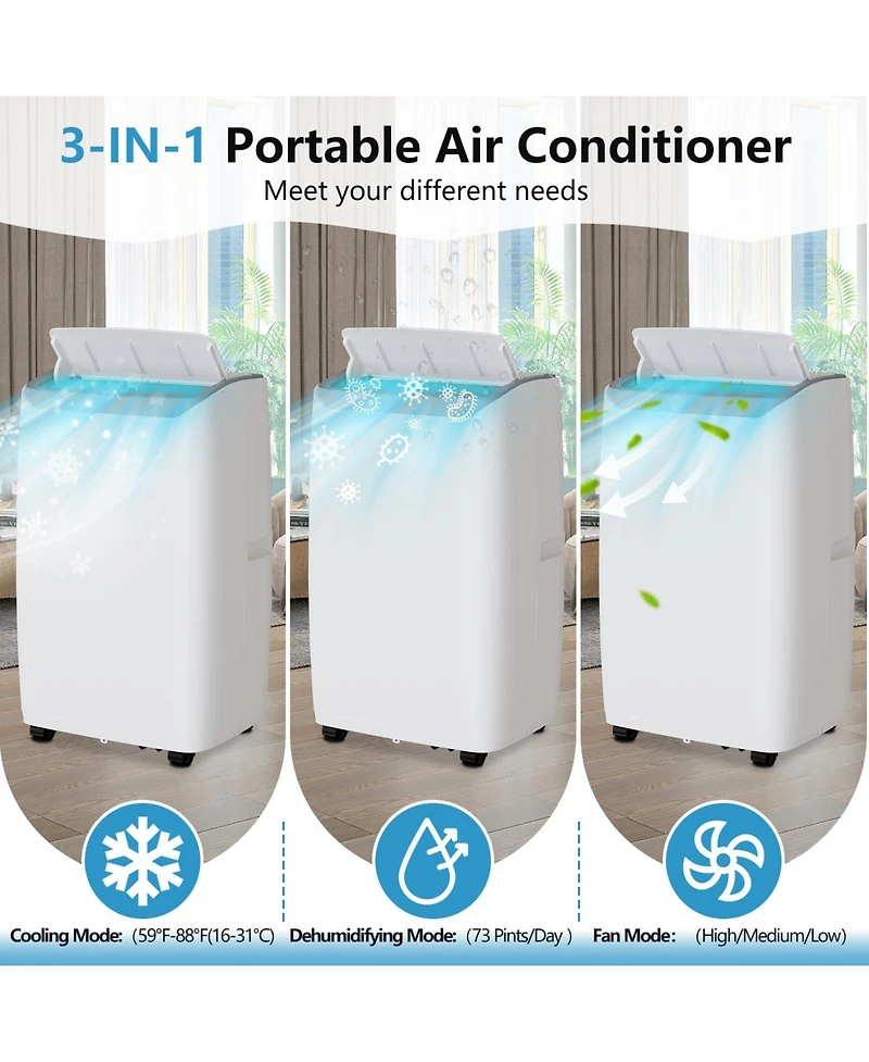 Xo 14,000 Btu Portable Ac, Led Touch Panel and Remote Control, Quiet 3-in-1 Cooling, Dehumidifier and Fan, 750 Sq. Ft