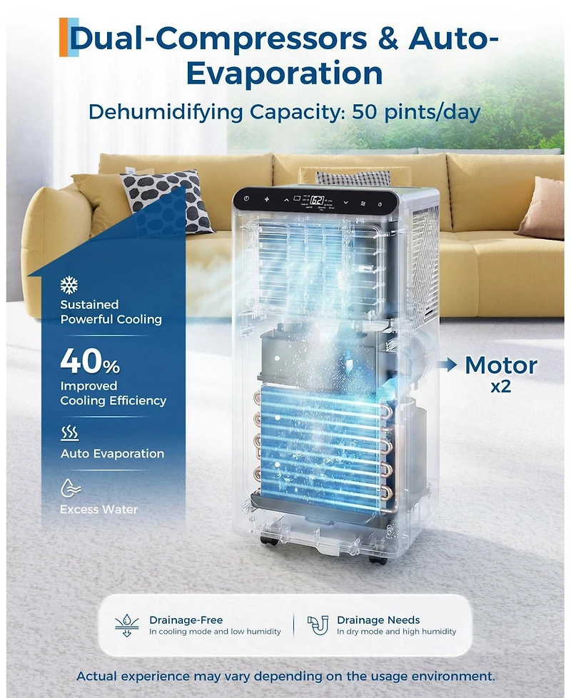 Xo 8,000 Btu Portable 3-in-1 Air Conditioner with Remote, Timer and Window Kit