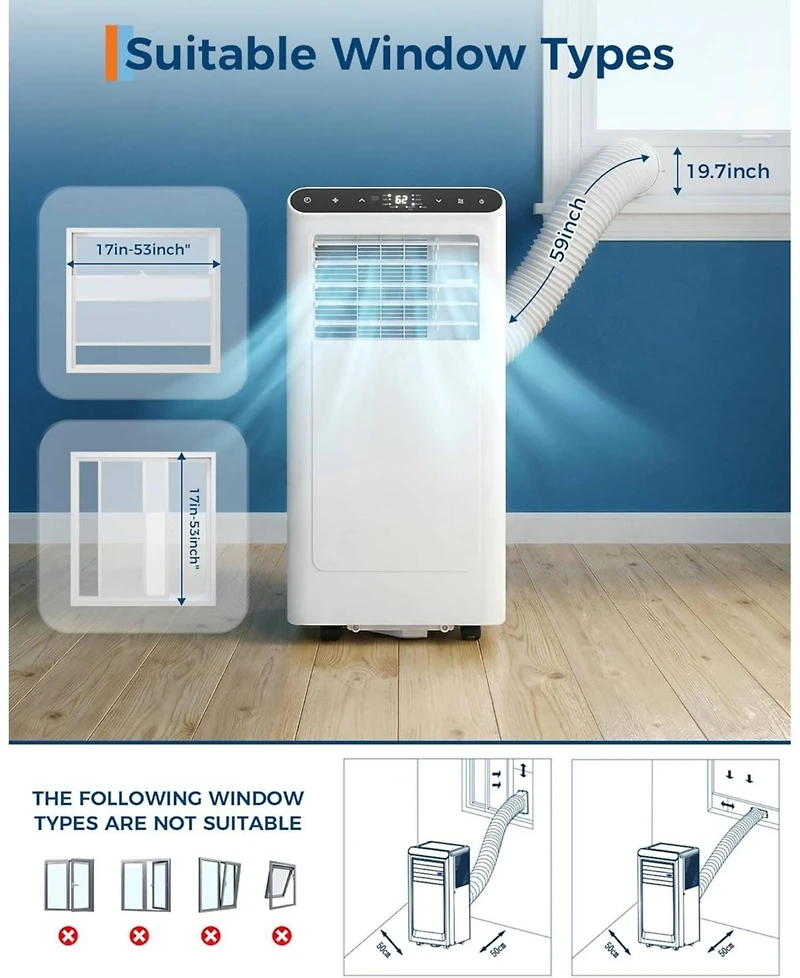 Xo 2-Piece Set of 8,000 Btu Portable Air Conditioners with 4-in-1 Cooling, Dehumidifier, Fan and Sleep Modes, Quiet 48 dB