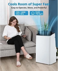 Xo 14,000 Btu Portable Air Conditioner with 3-in-1 Cooling, Dehumidifier and Fan, Remote, Hidden Handles and Window Kit
