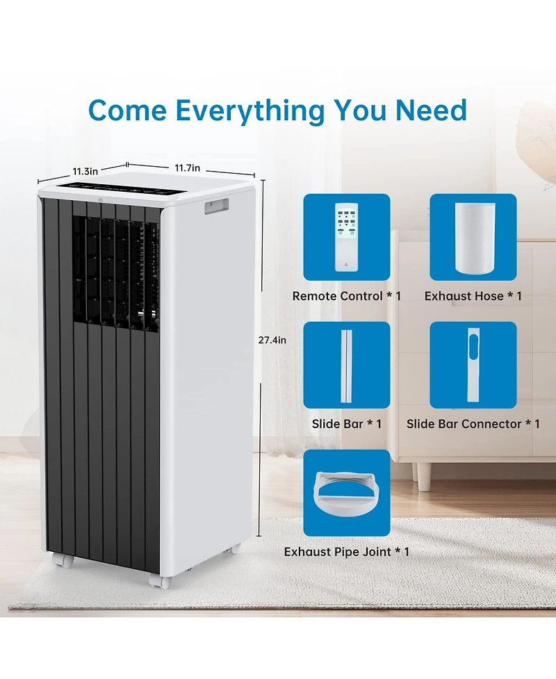 Xo 8,000 Btu Portable Air Conditioner with Remote, Led Panel, Dehumidifier and Fan for Rooms up to 350 Sq. Ft