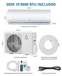 Xo 9000 Btu Mini Split Ac and Heat Pump, 19 SEER2 Inverter, WiFi and Alexa, 115V, Cools 450 Sq. Ft, Installation Kit