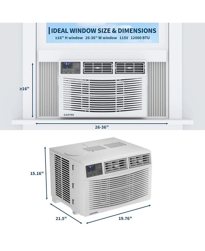 Xo Btu Window Air Conditioner with Remote Control, Cools Rooms Up to Sq. ft. Easy Install Kit, for Bedroom
