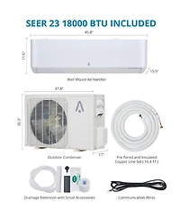 Xo 23 SEER2 208-230V Wall-Mounted Ductless Ac Unit, 18000BTU Mini Split Air Conditioner with Heater Cools Rooms Up to 1250 Sq. Ft.
