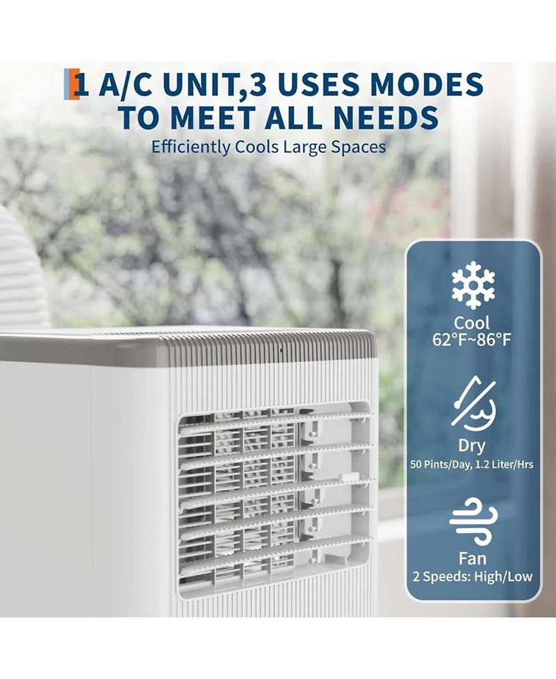 Xo 8000 Btu 3-in-1 Portable Air Conditioner with Cooling, Fan and Dehumidifier Functions Cools Up to 350 Sq. Ft.