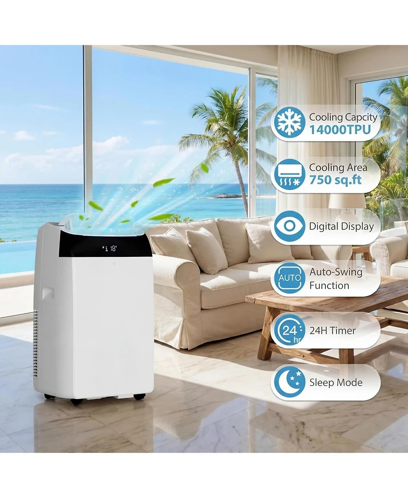 Xo 14000 Btu Plus Portable Air Conditioners with Fast Cool, Fan Speed, Dehumidifying, Auto Mode for Living Room, Dorm