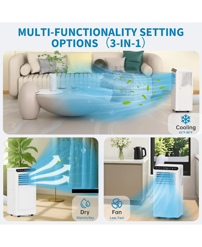 Xo 3-in-1 Plus 8000 Btu Portable Air Conditioner with Cooling, Dehumidifier and Fan for Rooms Up to 350 Sq. ft.