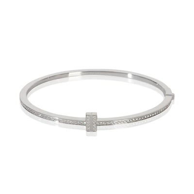 Pre-Owned Tiffany & Co White Gold Diamond Tiffany T Narrow Hinged Bracelet