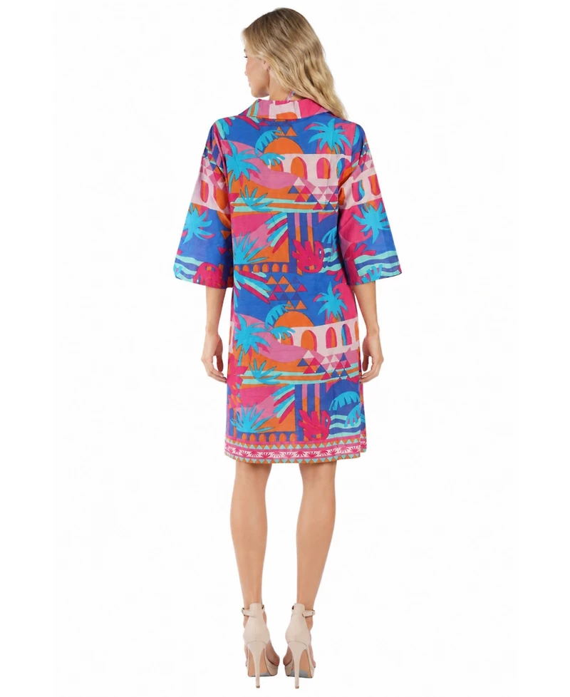 La Moda Clothing Women's Club Tropical Palm Print Resort Dress