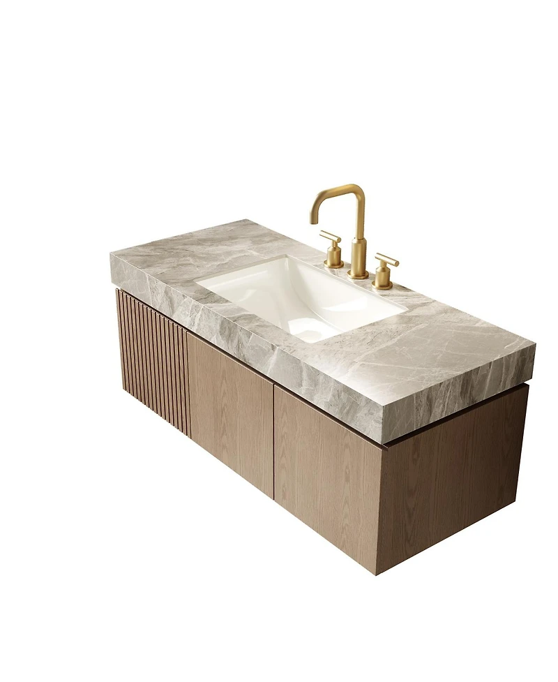 Sillysis Inches Wall Mount Bathroom Vanity with Sintered Stone Top, Ceramic Undermount Sink, Soft Close Storage Cabinet