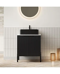 Sillysis 24 Inch Bathroom Vanity, Ceramic Basin, Sintered Stone Countertop, Soft Close Door Storage Cabinet