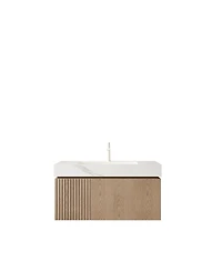 Sillysis Wall Mounted Bathroom Vanity, Sintered Stone Top, Carrara Ceramic Sink, Soft Close Cabinet