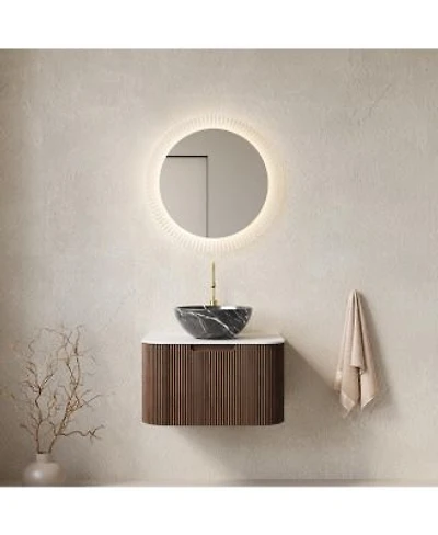 Sillysis Wall Mounted Bathroom Vanity With Artificial Marble Top Ceramic Basin Soft Close Drawer Pre Assembled