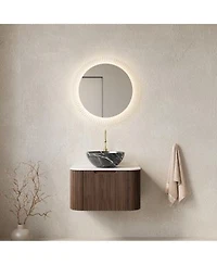 Sillysis Wall Mounted Bathroom Vanity With Artificial Marble Top Ceramic Basin Soft Close Drawer Pre Assembled