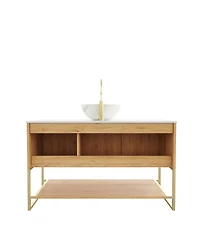Sillysis 47.6 Inch Bathroom Vanity with Ceramic Basin, Sintered Stone Countertop, Soft Close Door Storage Cabinet, Open Shelf