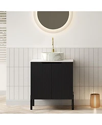 Sillysis 24 Inch Modern Bathroom Vanity, Sintered Stone Countertop with Ceramic Basin, Soft Close Double Door Storage Cabinet