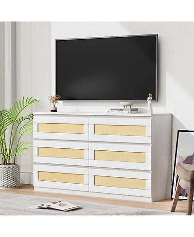 gaomon Storage Cabinet, 6 Drawer Faux Wicker Chest