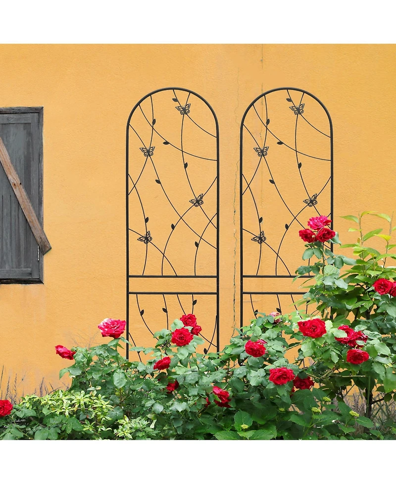 Clihome Metal Garden Trellis 86.7" x 19.7" Rustproof Trellis for Climbing Plants Outdoor Flower Support Butterfly Deco