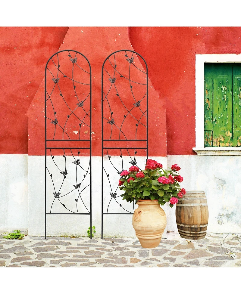Clihome Metal Garden Trellis 86.7" x 19.7" Rustproof Trellis for Climbing Plants Outdoor Flower Support Butterfly Deco