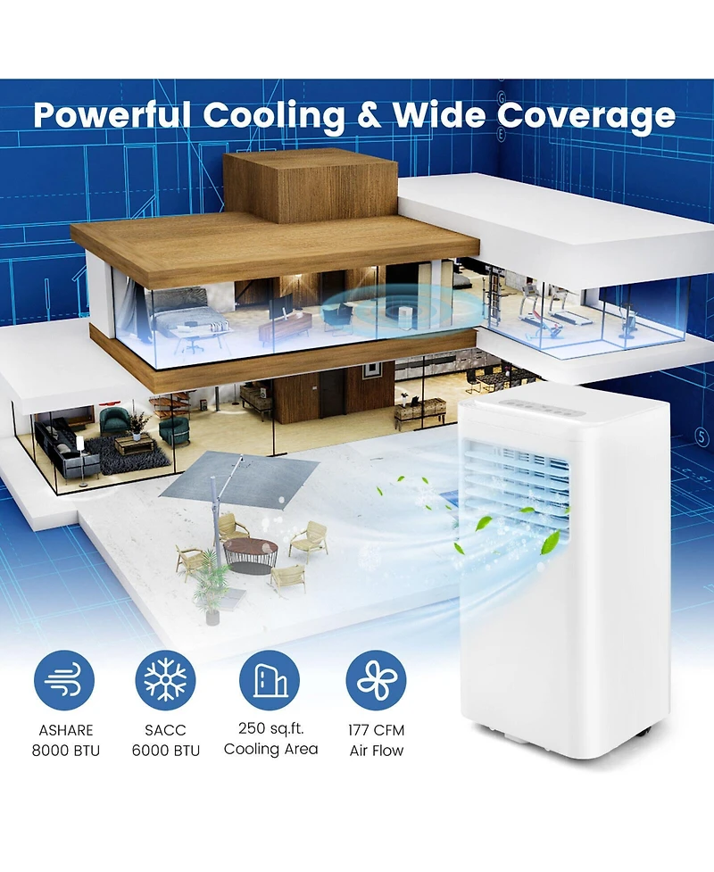 Ecooso 6000 Btu(Sacc) Portable Air Conditioner Cools 250 Sq.Ft