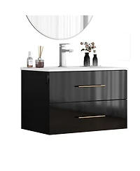 Sillysis Wall Mounted Bathroom Vanity with Ceramic Sink, Double Drawers
