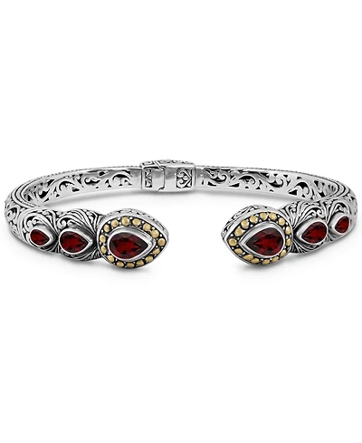 Devata Garnet and Ubud Cuff Bracelet Sterling Silver 18K Gold Accents