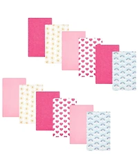 Hudson Baby Girl Cotton Poly Flannel Burp Cloths Bundle, Cloudy Rainbow