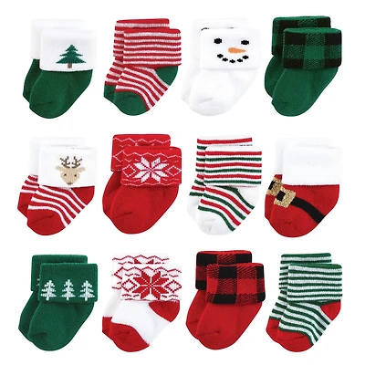Hudson Baby Infant Cotton Rich Newborn and Terry Socks 12-Pack