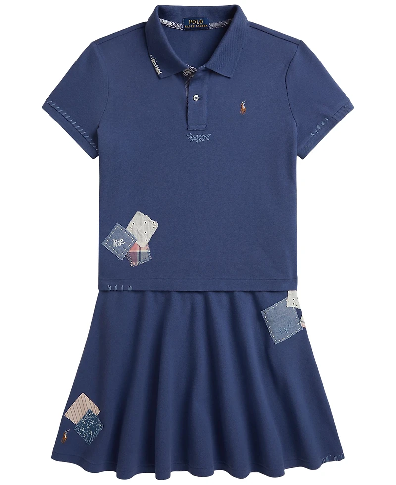 Polo Ralph Lauren Girls' 7-16 Short-Sleeve Shirt and Skirts, 2-Piece Set