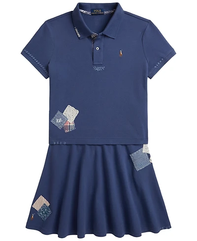 Polo Ralph Lauren Girls' 7-16 Short-Sleeve Shirt and Skirts, 2-Piece Set