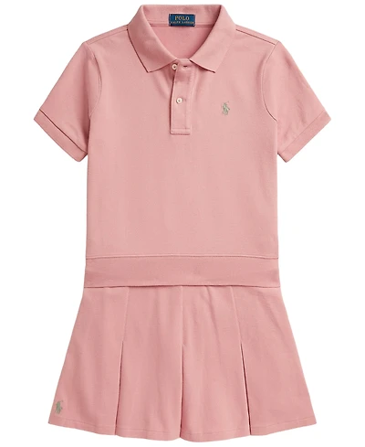 Polo Ralph Lauren Girls' 7-16 Stretch Mesh Boxy Polo Shirt and Skirt, 2-Piece Set