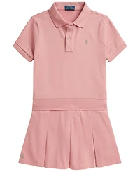 Polo Ralph Lauren Girls' 7-16 Stretch Mesh Boxy Polo Shirt and Skirt, 2-Piece Set