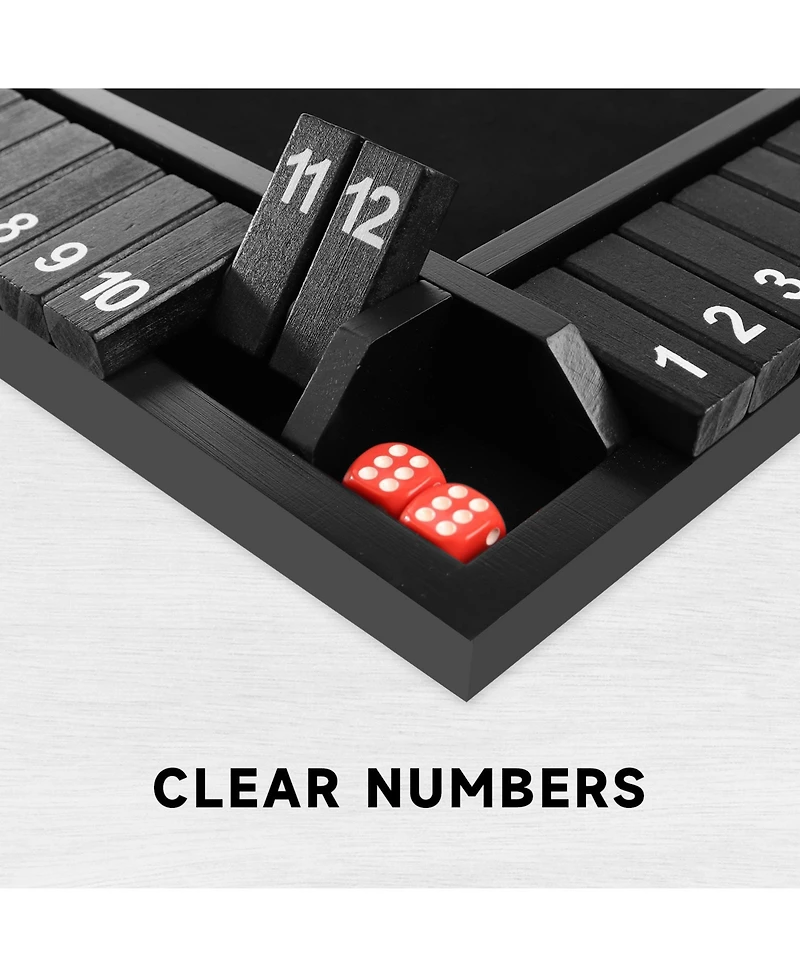Gse Games & Sports Expert 4-Player 12 Numbers Wooden Shut the Box Dice Board Game with 8 Dice. 4-Way Set
